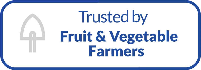 A badge that states that AirFlow vented stretch film for fruits and vegetables is trusted by farmers. 